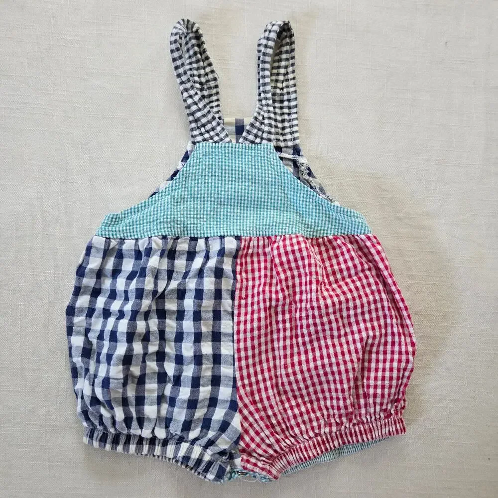 Vintage Gingham Color Block Shortalls 3-6 months